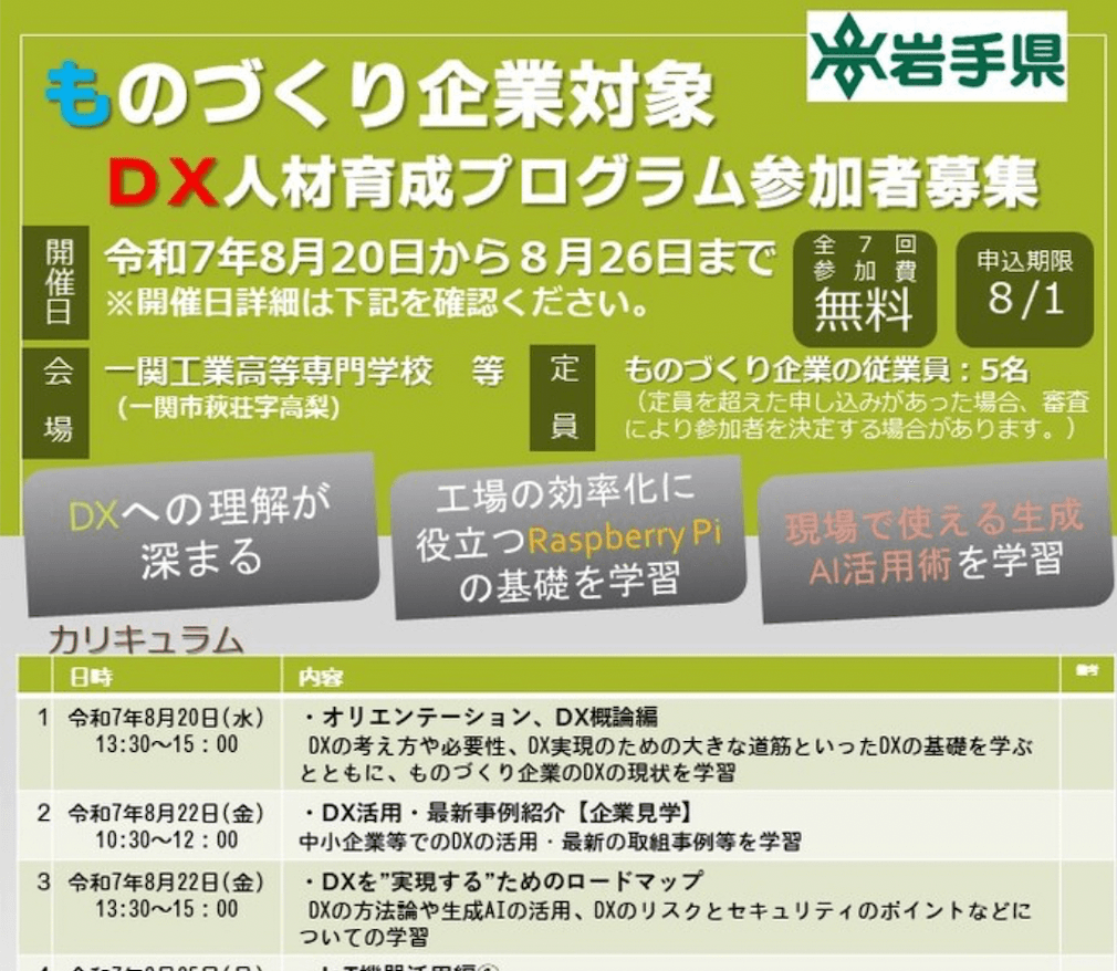 岩手県DX人材育成プログラム – ものづくりDX講座を担当👨💻🤖